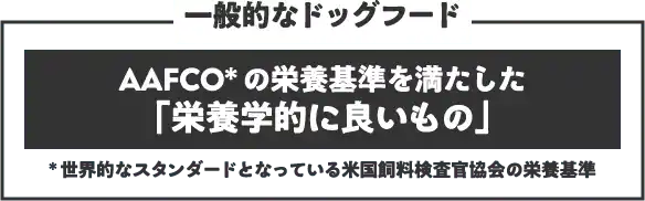 【一般的なドッグフード】AAFCOの栄養基準を満たした「栄養学的に良いもの」を目指している