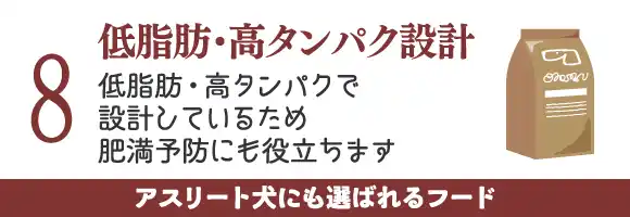 低脂肪・高タンパク設計～低脂肪・高タンパクで設計しているため肥満予防にも役立ちます